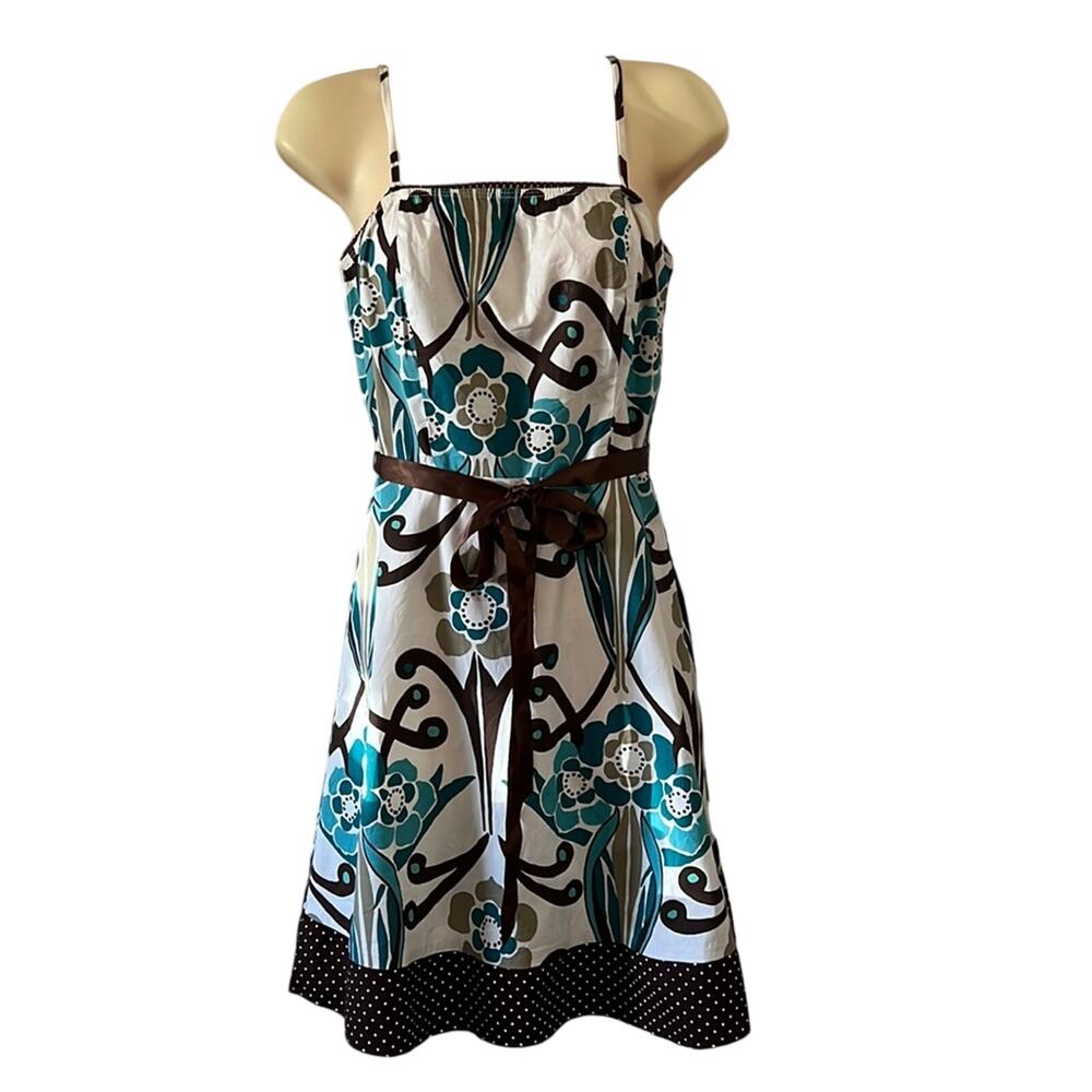 Papaya M Floral & Polka Dot Print Sundress Juniors Size Medium Tie Belt